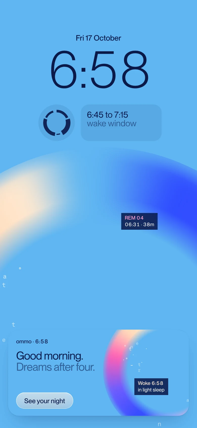 Lock screen at 6:58 with last night's trace